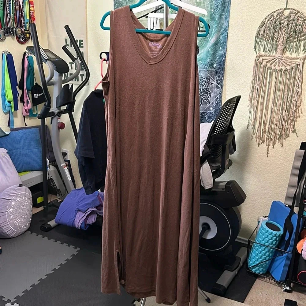 Dreams & Co Maxi Sleeveless Brown T-Shirt Dress